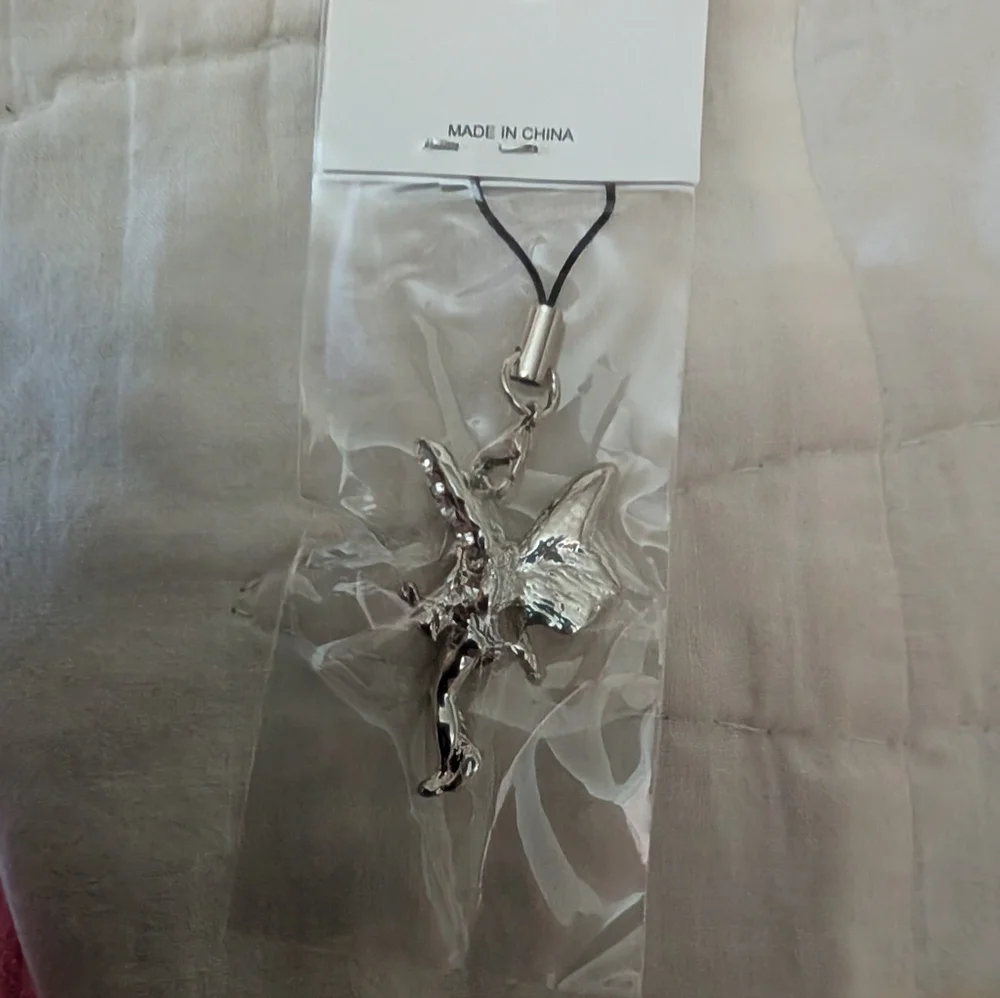 Silver Fairy Phone Charm with Crystal Wings - Decorative Cellphone Accessory